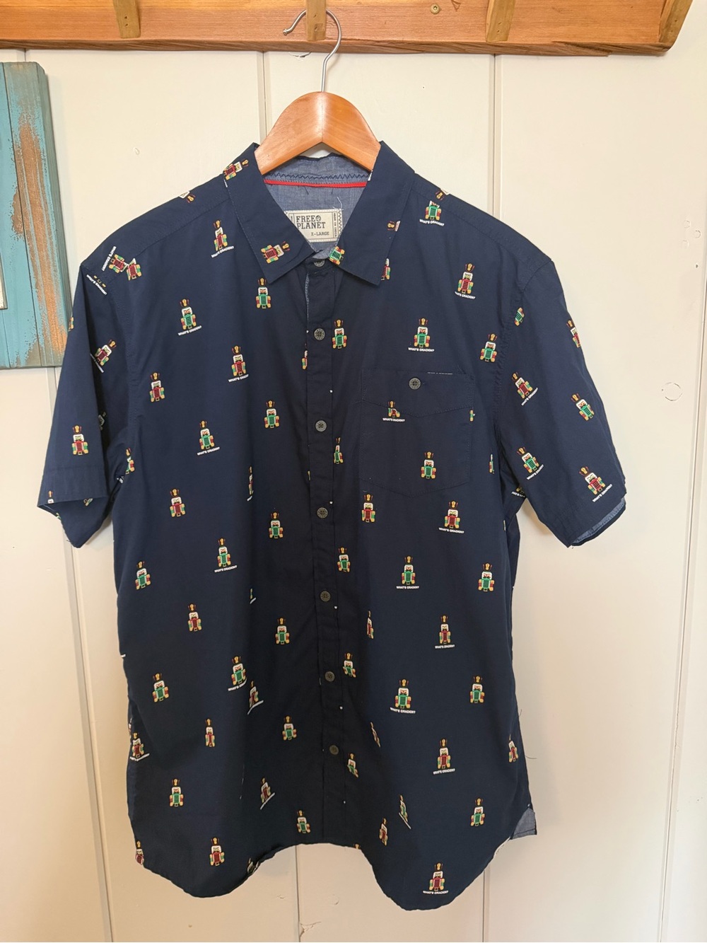 Free Planet Mens XL Nutcracker Christmas Shirt What’s Crackin Holiday AOP